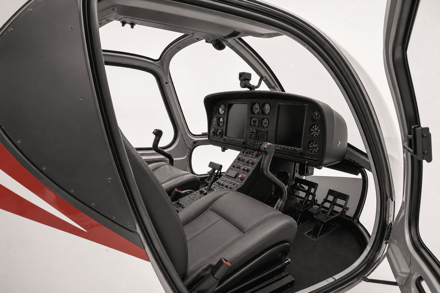 Light-helicopter cockpit with instruments and controls