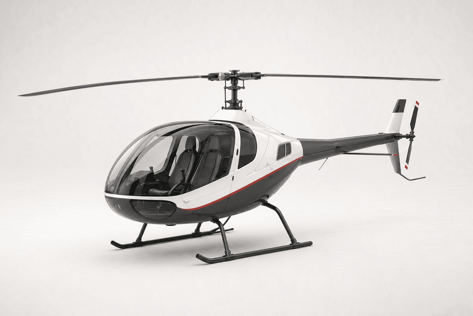 Compact two-seat helicopter on a light background