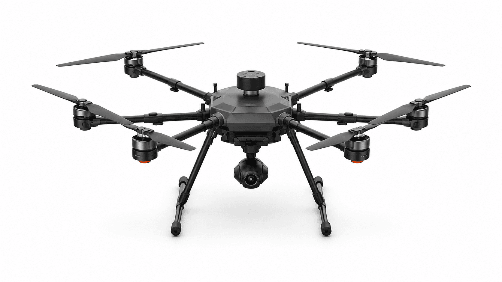 Illustrative professional hexacopter with a camera on a white background